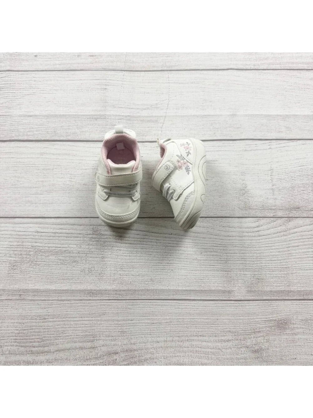 Stride Rite Baby Girls White Pink Floral First Walker Shoes Hook Loop 3